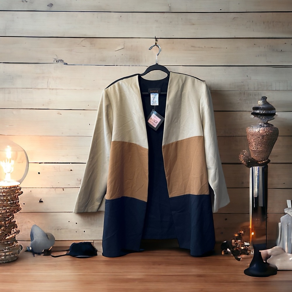 NWT Image Black/Cream/Brown Open Front Blazer sz 22W